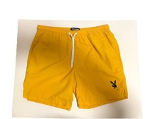 Men  s Playboy by Pacsun Bright Yellow Bunny Logo Nylon Shorts - Sz. Large