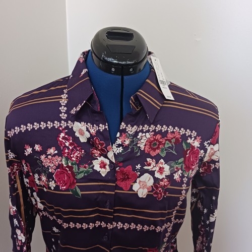 New York & Company Shirt Purple Flower Trellis Women MED Button Up New - Picture 2 of 10