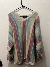 Vintage TSR XL Textured Knit Sweater 90s Style Striped V Neck USA Made