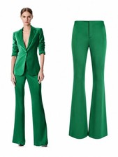 NWT Alice + Olivia Teeny Satin Bootcut Pants Emerald High Rise Formal Size 4