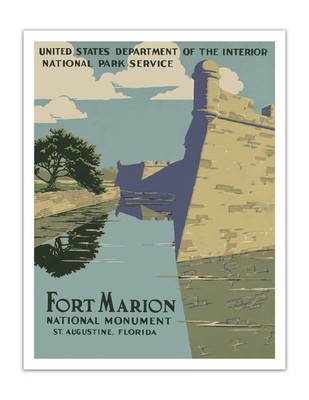 Fort Marion National Monument Poster   Vintage St. Augustine Florida Print