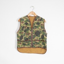 Vintage 70s Duck Camo Fleece Lined Vest Mens Small - Distressed Hunting Green