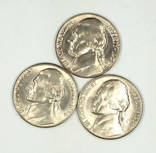 1954 P, D and S UNCIRCULATED JEFFERSON NICKELS CHOICE TO GEM BU