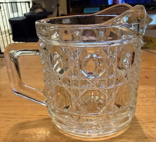 Vintage Federal Clear Glass Windsor Button and Cane Creamer Pitcher