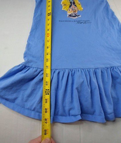 Ralph Lauren Girls Blue POLO BEAR Drop Waist Ruffle Hem Dress Sz. M 8-10 - Picture 7 of 8