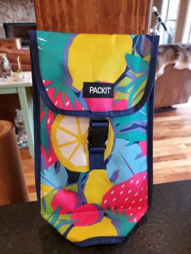 PACKiT Wine Cooler Freezable Wine Bag Summer Fruit Print W/ Carry Strap - Picture 1 of 6