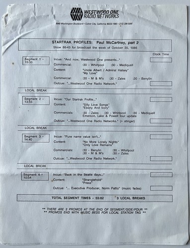 Paul McCartney StarTrak Profiles Westwood One Radio Show Oct. 1986 Beatles - Picture 6 of 10