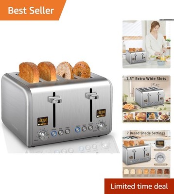 Luxury 4 Slice Stainless Toaster - Color LCD & Custom Shade Control, 1.5'' Slots