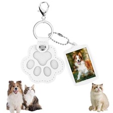 Pet Hair Keychain, Cute Leather Cat Paw Keychain with Acrylic Small Photo White