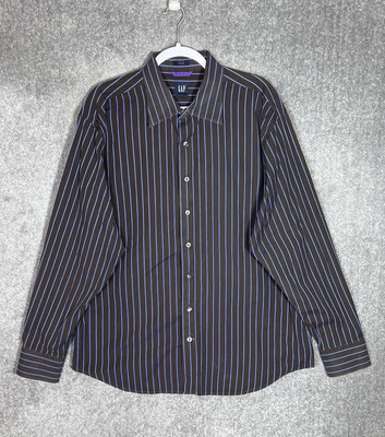 GAP Fitted Premium Dress Shirt Mens Size XL Brown Blue Striped Cotton Button Up