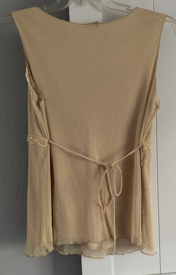 Vntge ARIA MadeInUSA 象牙色 L 婴儿娃娃 Camisol 背心蝴蝶结花边 Polkadot 系带 Y2K — 第 2/3 张图片