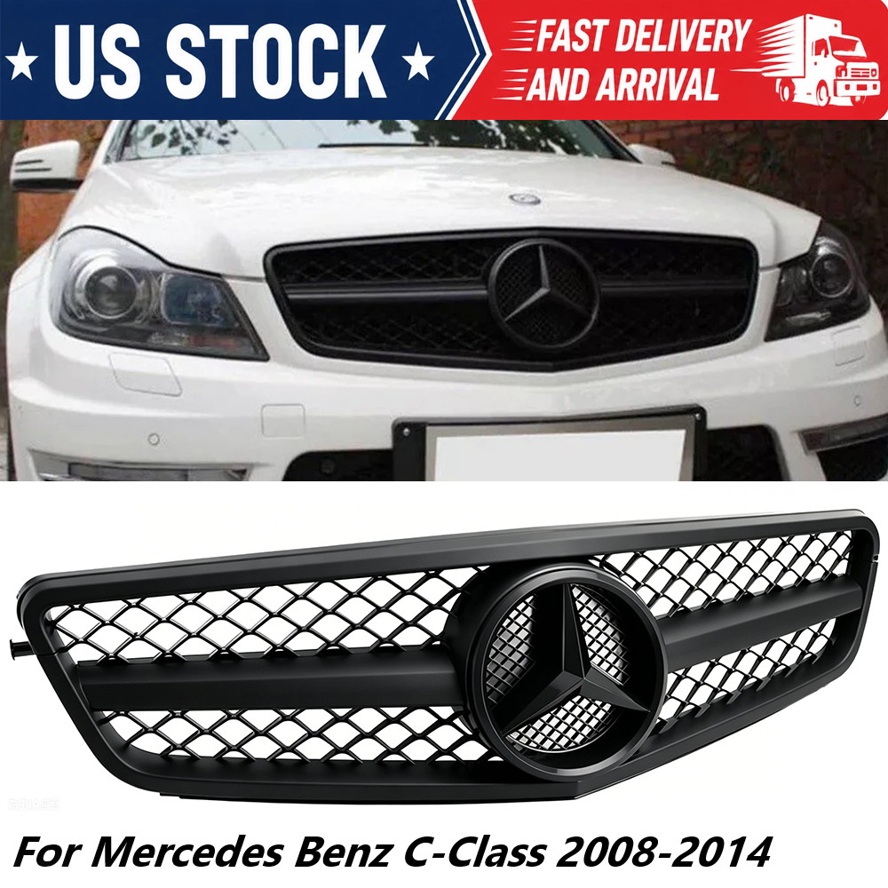 Matte Black Front Grill Grille W/Star For 2008-2014 Mercedes W204 C250 C300 C350