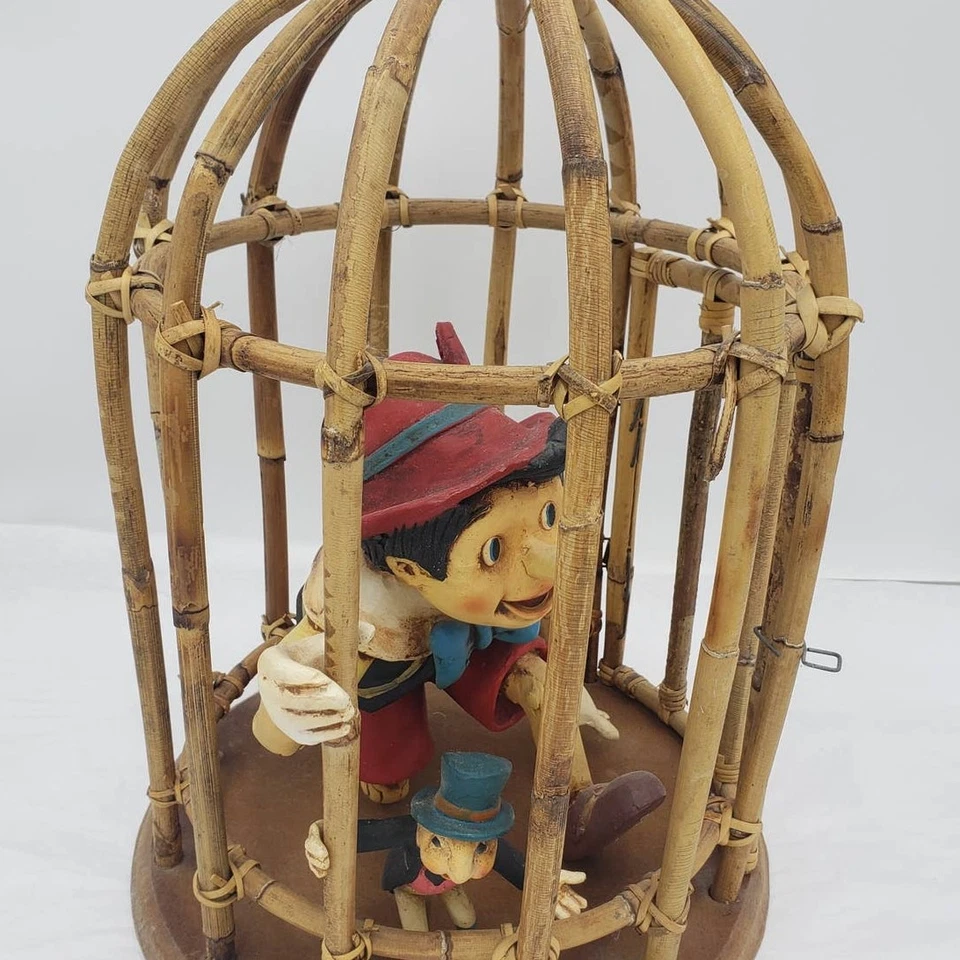 Vintage Rare Walt Disney Pinocchio Jiminy Cricket Bamboo Cage Opens and Hangs - Image 3 of 4
