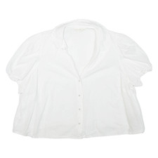 Womens Puff Sleeve Top White V-Neck XL