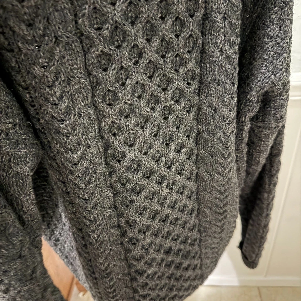 Suéter Irlandés Aran Mujer XL Gris Cárdigan Lana Chal Cuello Grueso Pescador Foto 3 de 4