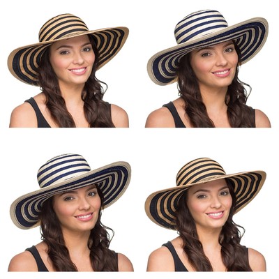 i-Smalls Women's Stylish Paper & Ribbon Braid Floppy Wide Brim Summer Sun Hat