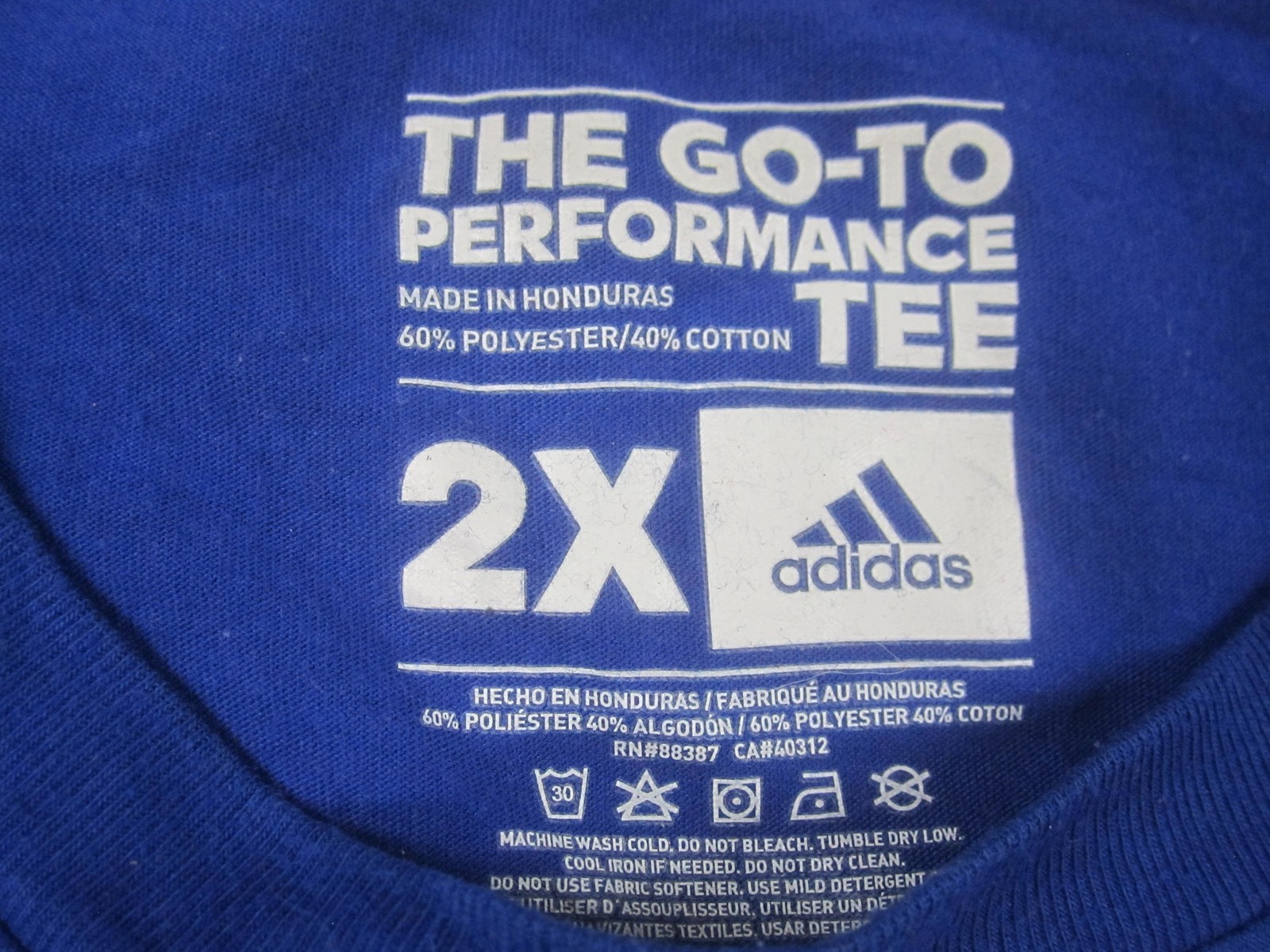 Adidas Shirt Mens 2XL Blue Go-To Performance Tee Logo Athletic Training Crewneck thumbnail 4