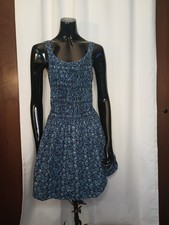 Free People Petunia Mini Dress Small Blue Floral Smocked Flounce Boho Coquette