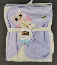 NWT Hudson Baby 2-Pc Bamboo Blend Lavender Cream Hooded Towel and Washcloth OWL