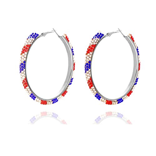 Handmade American Flag Earrings for Women Girls American Flag Hoop Earrings