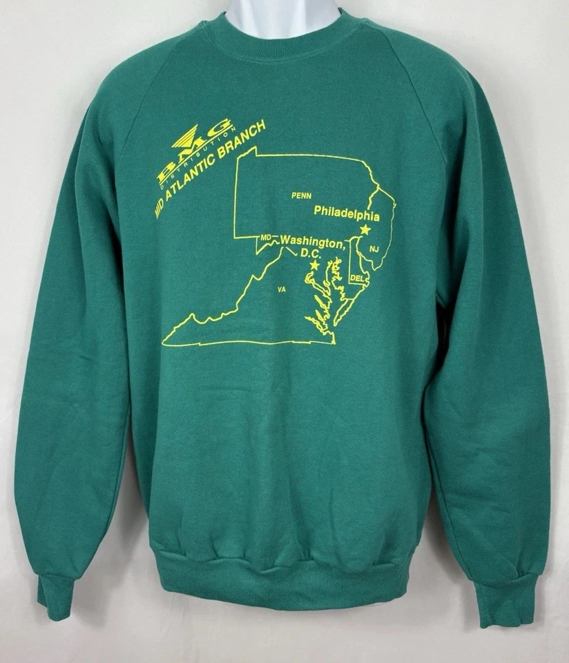 Suéter Vintage BMG Distribution Doble Cara Cuello Redondo Para Hombre Grande Hecho en EE. UU. Foto 2 de 4