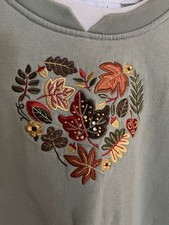 Vintage Granny Core Embroidered Sweatshirt Womens Size XL Green Leaves Leaf