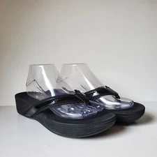 Vionic 380 High Tide Size 10 Black Patent Arch Support Wedge Flip Flops Platform