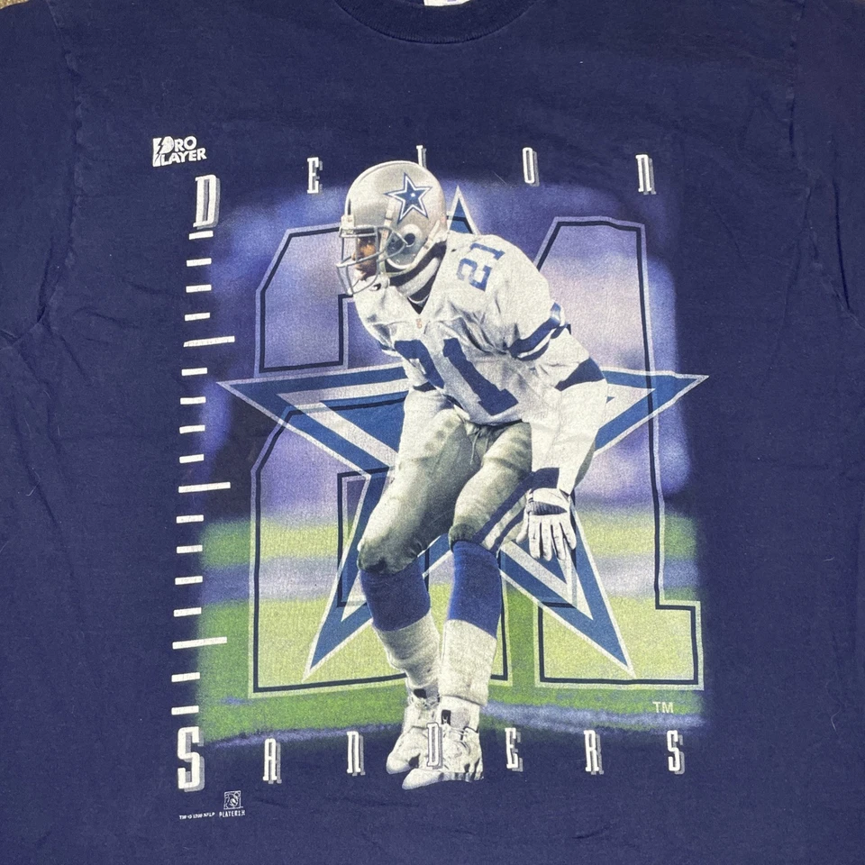 Camiseta De Colección Jugador Profesional Deion Sanders Cowboys Para Hombres XL Estampado Grande 1996 Años 90 NFL Foto 2 de 4