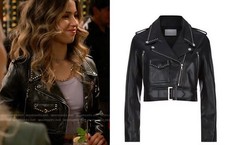 Sandro Paris Studded Black Lamb Leather Moto ...