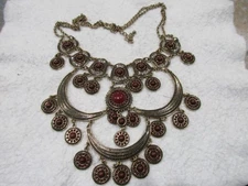 Park Lane Vintage Chunky Necklace Red Rustic Goldtone Statement Piece RARE