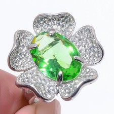 Burmese Peridot  Cz 925 Sterling Silver Ring Size Adst R226 R 
