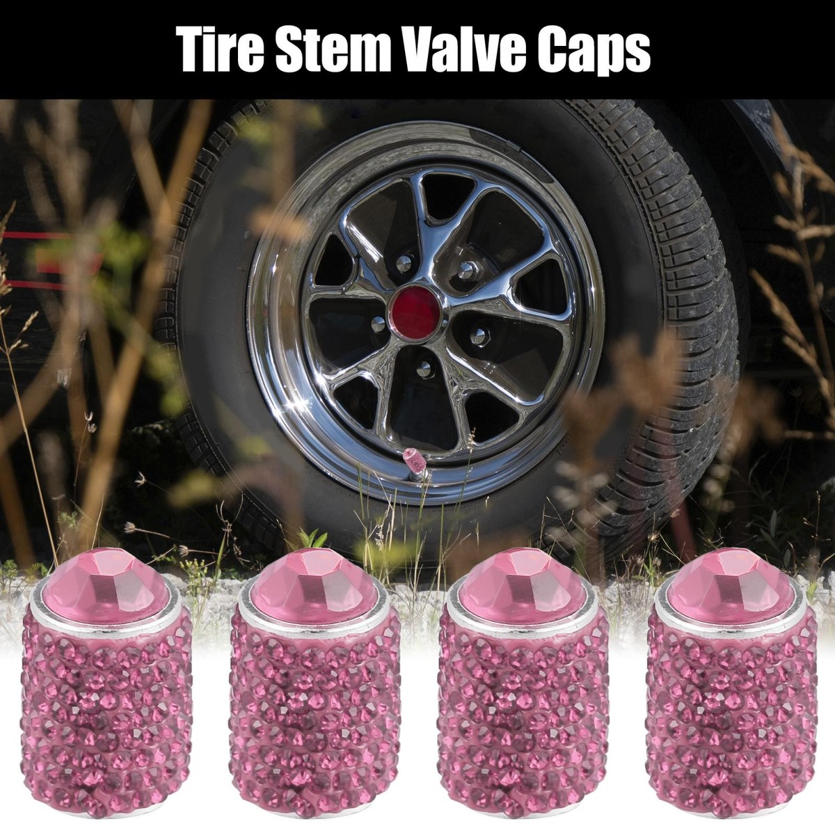 Decorative Tire Caps 4 Crystal Crown Tire Valve Stem Caps - Bling Rhinestone Car Accessories In Red/Black/Silver Bling Tire Caps