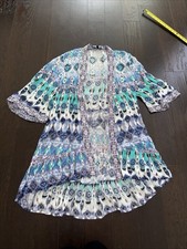Tolani Kimono /wrap Blouse Womens One Size Multicolor Floral Boho Vegan Silk