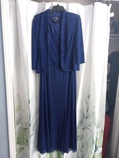 Beautiful Navy Blue Sleeveless Gown With Jacket By Alex Evenings Size 8 Petite