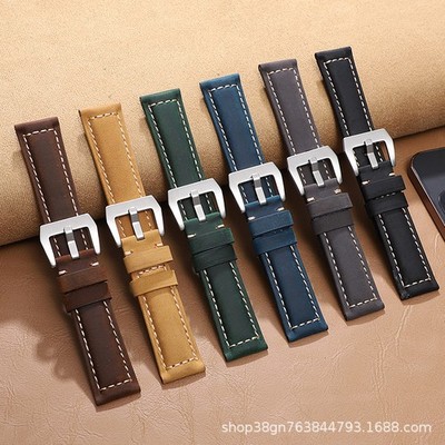 Premium Genuine Leather Watch Straps Mens Rugged Band 20 22 24 26mm for Panerai