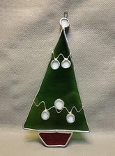 Vintage Stained Glass Christmas Tree Holiday Ornament Suncatcher 7"