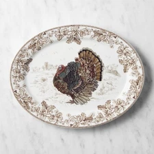 🦃NEW Williams Sonoma Thanksgiving Plymouth Turkey Platter Large Ceramic🦃
