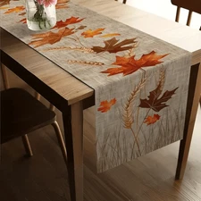 Thanksgiving Fall Decor Table Runner Autumn Pumpkin Bird Leaf Pattern Tablecloth