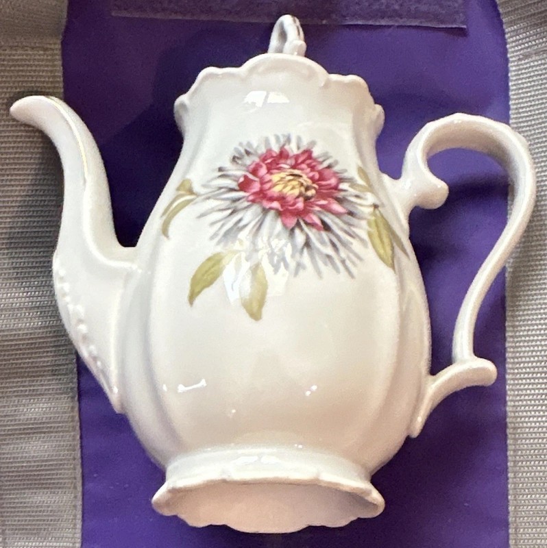 Vintage Germany Mini Floral Tea Pot w/ Lid & Handle, White Pink Green