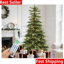 Pre-Lit Aspen Fir Artificial Christmas Tree 6.5ft with Remote, Layered Christ...
