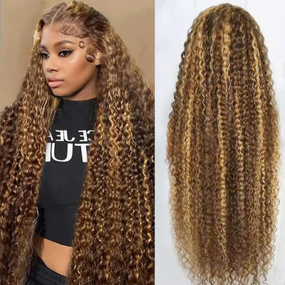 30Inch Highlight Ombre Lace Front Wig Human Hair 13X6 HD Honey Blonde 4/27 Deep