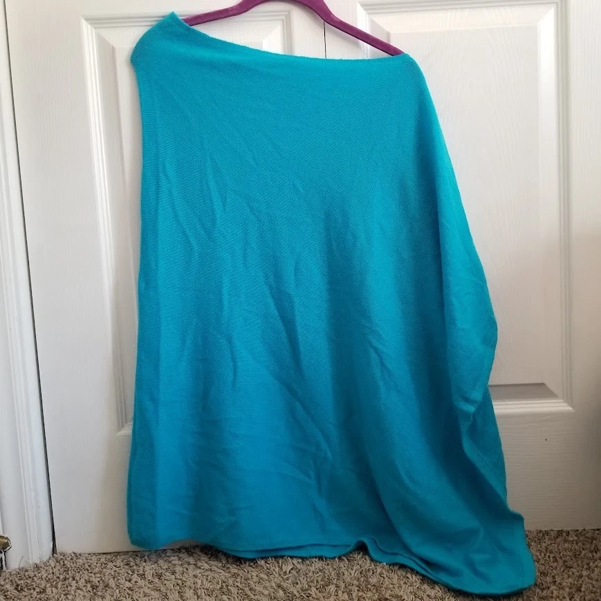 Women's Poncho One Size Blue Cashmere Blend Asymmetrical Handmade in Nepal