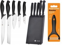 Fiskars Essential Messerblock 5 KÜChenmesser + GemÜSeschÄLer, Messern, Messer