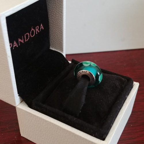 Authentic Pandora SSilver TEAL FLOWERS Murano Glass Bead Charm 4Bracelet Pendant - Picture 18 of 24