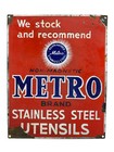 Metro Brand Stainless Steel Utensil Non-Magnetic Vintage Enamel Sign Board #F14