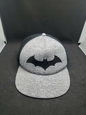 DC Comics Batman Weld Woven Black Bat Logo Grey Snapback Hat Cap RARE Youth