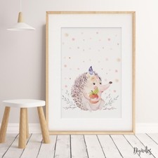 Baby, Girl Nursery Bedroom Wall Art Boho Floral Woodland Racoon Print