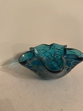 H&uuml;bsche MDINA Kunstglas Zierschale in T&uuml;rkis und Goldstraiationen