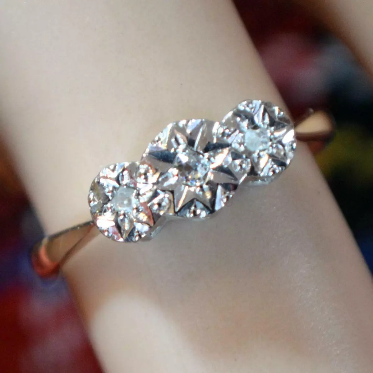 9 ct GOLD second hand 3 stone diamond ring eBay