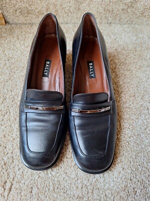 Bally classic black leather heeled loafers Vintage 90s BALLY Womens 6 Leather Square Toe Pumps Block  main image 2